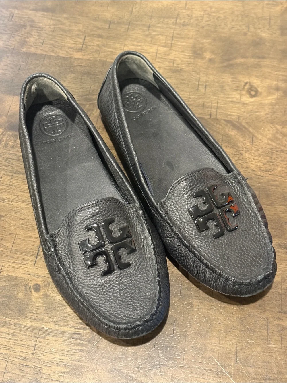 Tory Burch Black Pebbled Leather Driving Loafers